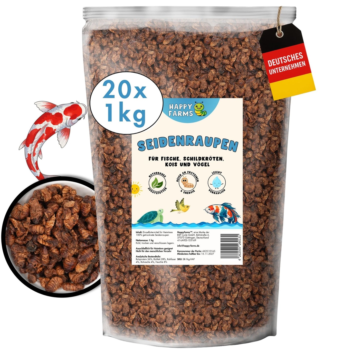 20kg Seidenraupen für Kois und Schildkröten