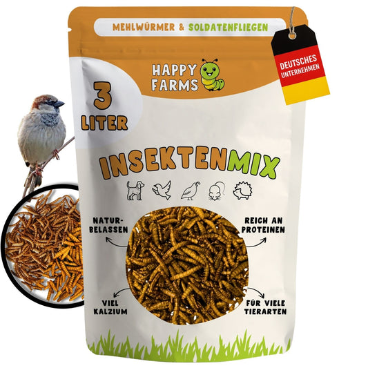 Happy Farms InsektenMix in 3-Liter-Verpackung – natürliche Proteinquelle für Wildvögel und Haustiere